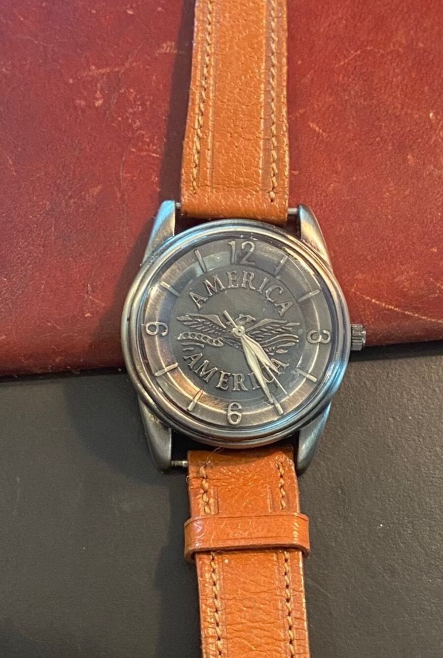 Women's 34mm Gun Metal Tone America Watch, Raised Pattern Face